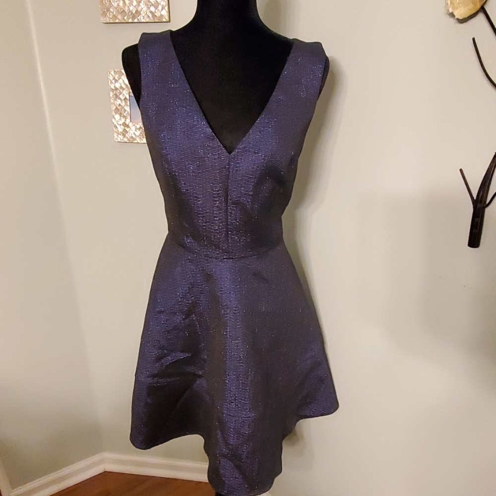 NWT- Express flared party dress prismatic navy -12